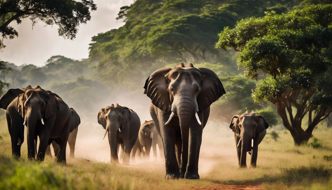 A group of elephants roaming freely in Udawalawe National Park.