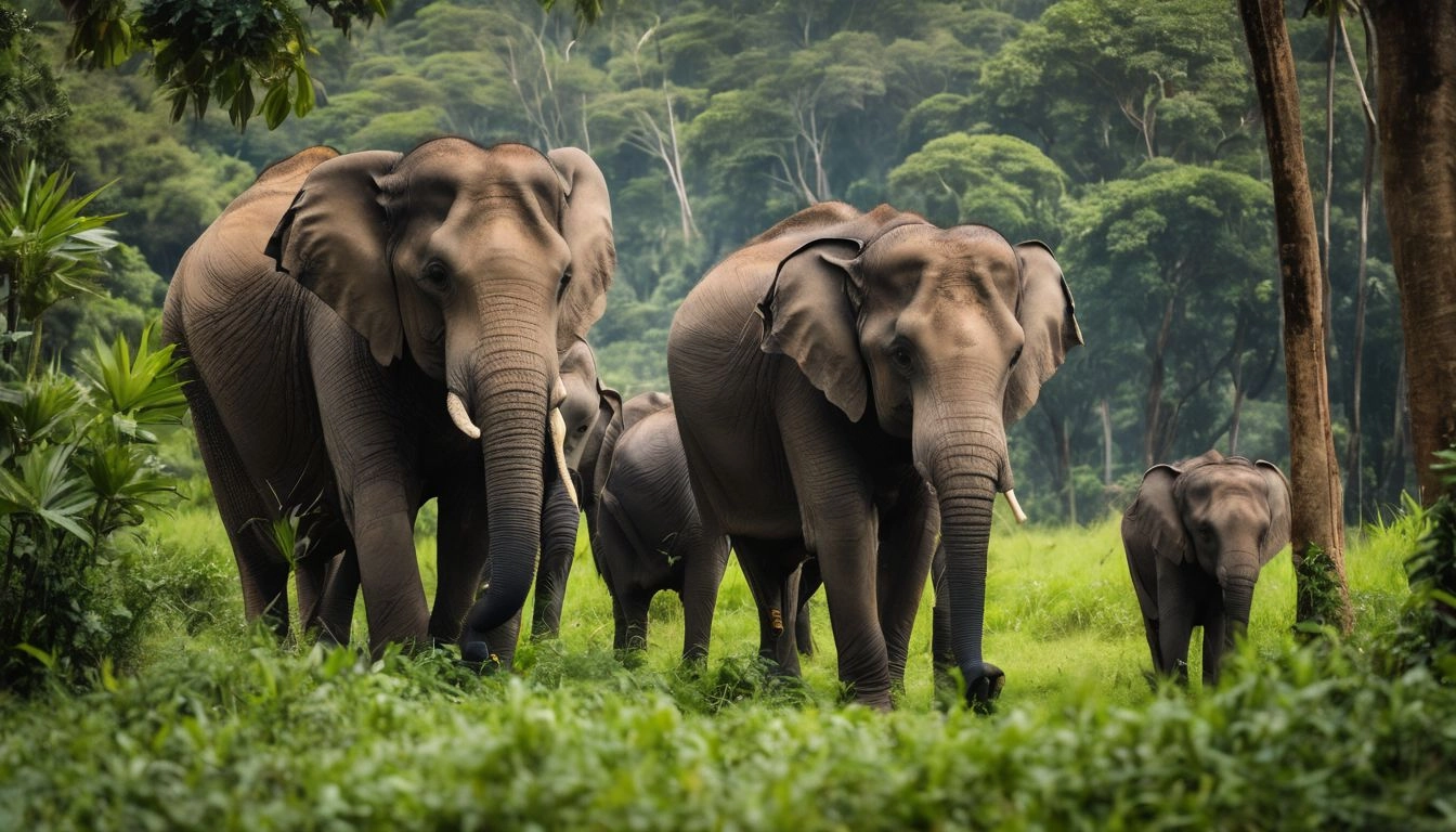 A photo of an elephant family in the lush jungles of Sri Lanka.