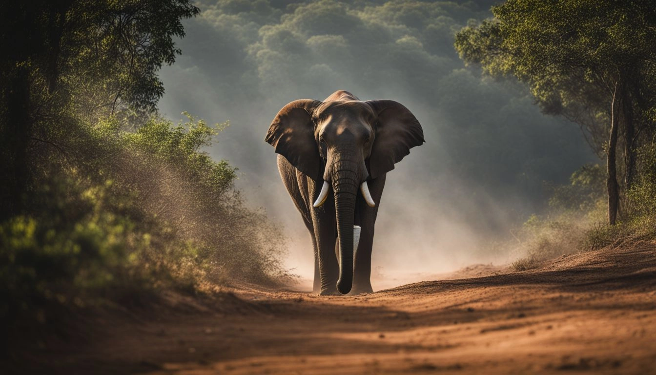 A lone Sri Lankan elephant walking through deforested landscape.