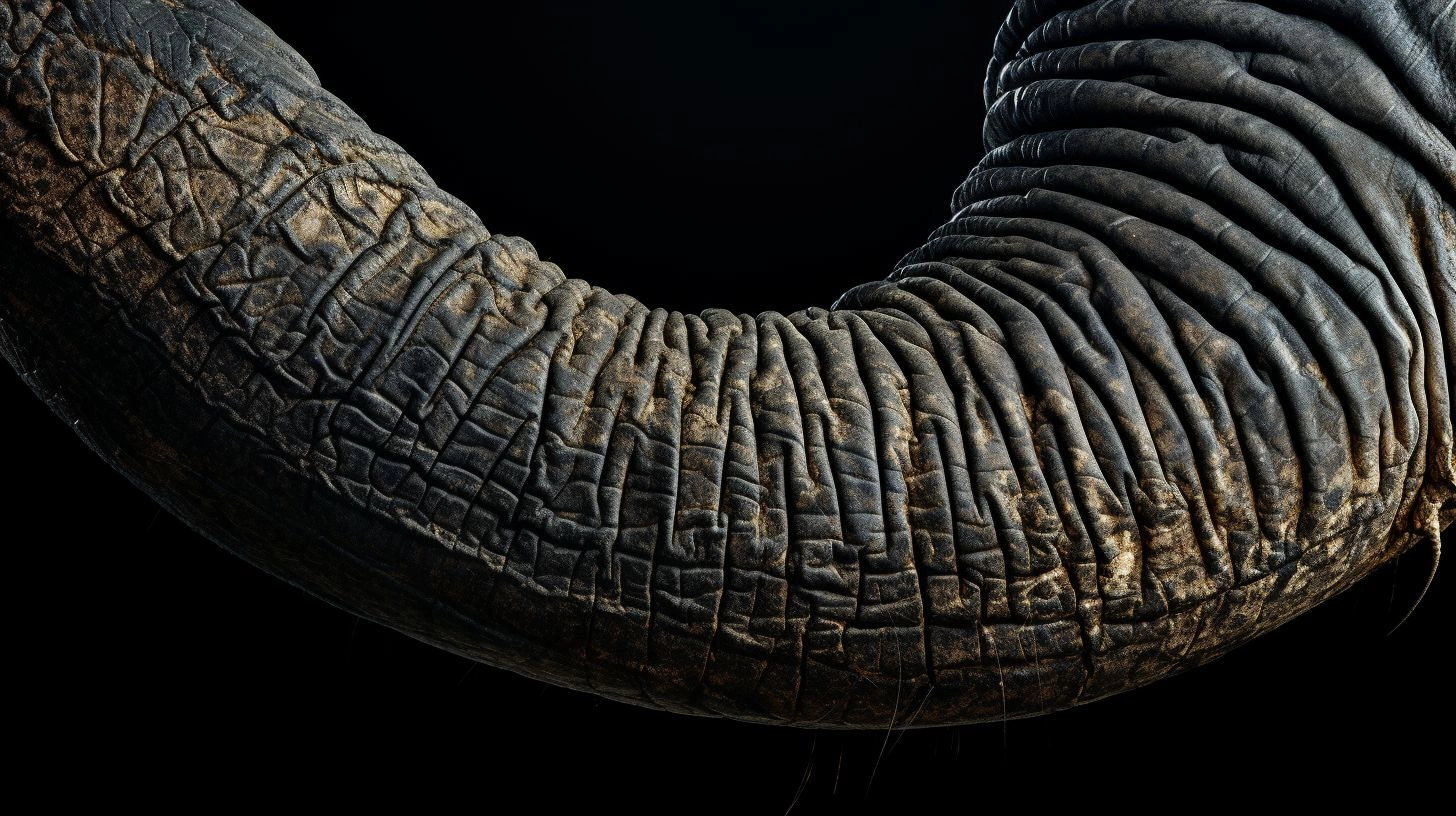 Close-up of an elephant trunk, showcasing its intricate structure and functions.